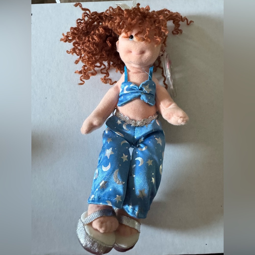 VintageTy beanie baby Doll with Blue Starry Outfit and Curly Hair